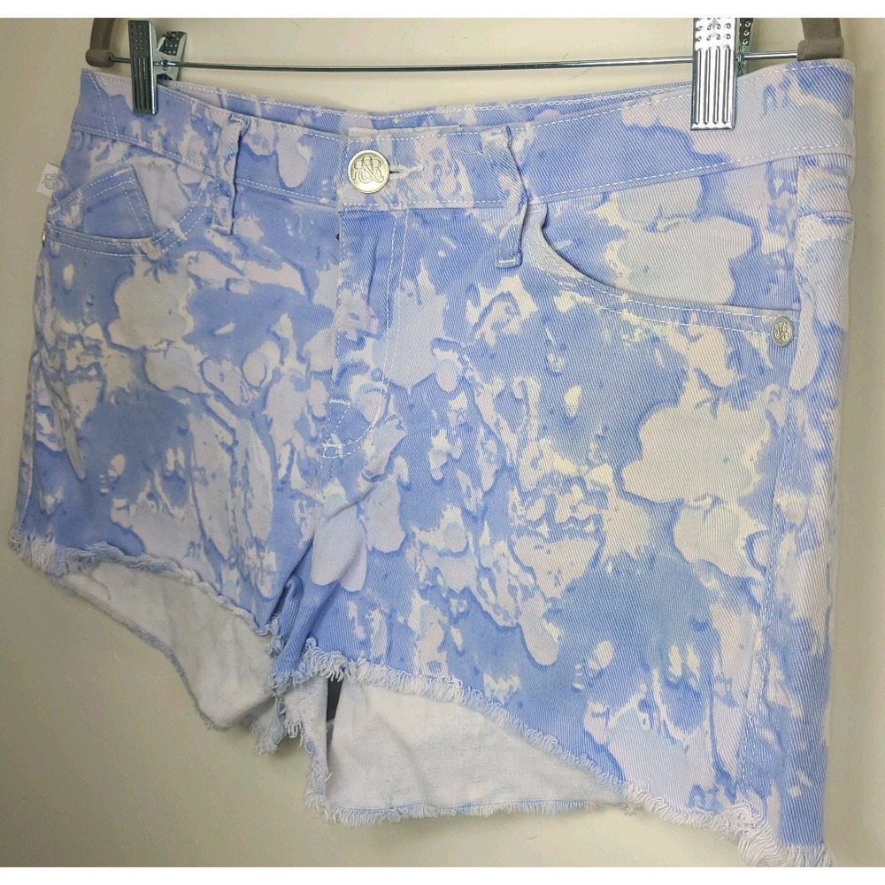 Rock & Republic Cutoff Denim Shorts Womens 12 Blue White Raw Hem Low Rise - Picture 2 of 7
